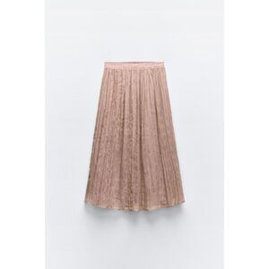 Pink Zara Crinkle Pleated Elastic Waist Midi Skirt (NWT)